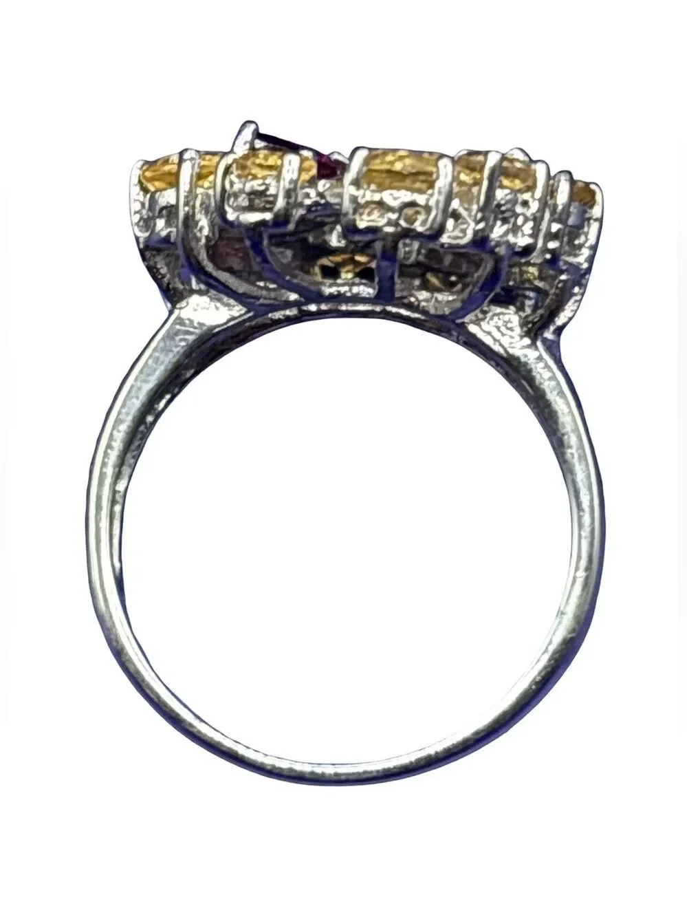 Elegant  Ring with Yellow and Red Accents Butterfly center 925 sterling silver 8